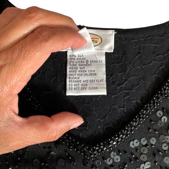 Vintage Talbots Black Sequin Sleeveless Black Top Size Small Silk Blend Night Ou - Picture 5 of 10
